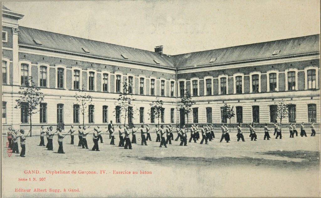 Charity, Children: Belgium. Ghent. Orphelinat De Garçons: Social Conditions In Belgium: 1905: Gand. - Orphelinat De Garçons.  Iv. - Exercice Au Báton