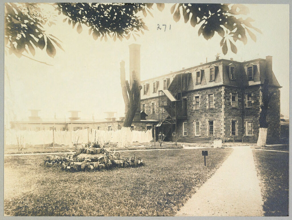 Charity, Hospitals: United States. New York. New York City. City Hospital, Blackwell's Island: City Hospital, Blackwell's Island (New York City Almshouse System): Female Helpers Dormitory (Laundry On Upper Floors)