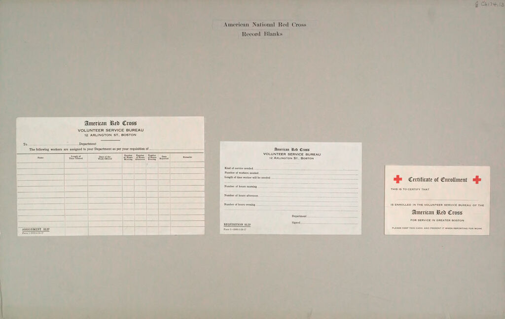 Charity, Public: United States. Massachusetts. Boston. American National Red Cross: American National Red Cross. Record Blanks
