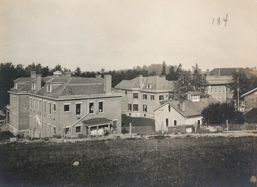 Charity, Public: United States. New York. Lyons. Wayne County Almshouse: Almshouses Of Wayne County, N.y.: Rear View Of Buidings: Women, Superintendent, Men