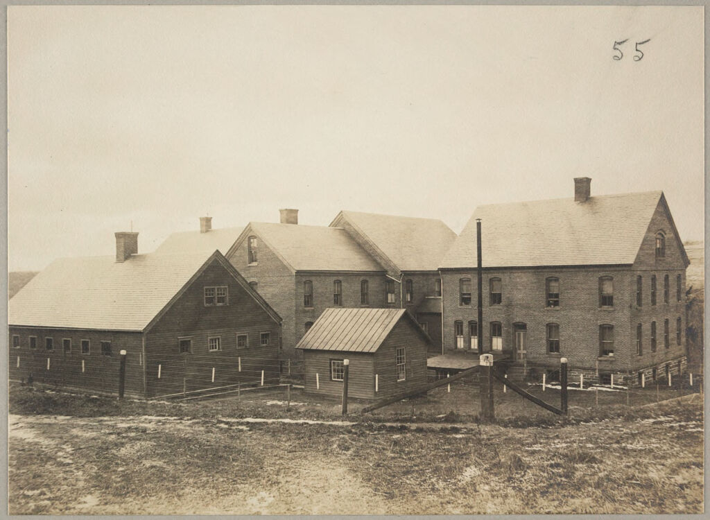 Charity, Public: United States. New York. Preston. Chenango County Almshouse: Almshouses Of Chenango County, N.y.: Rear Of Buildings From Women's Side: Large Wooden Building For Care Of Idiotic Men