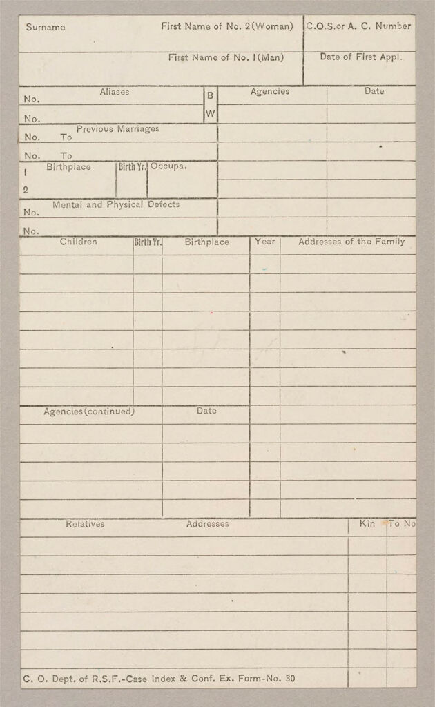 Charity, Organizations: United States. New York. New York City. Russell Sage Foundation: Schedules Used In Investigation: Forms Used By The Charity Organization Department Of The Russell Sage Foundation