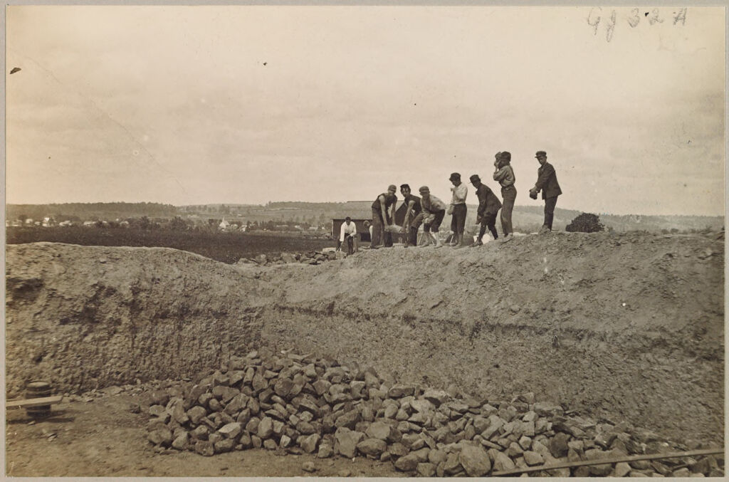 Crime, Children, Reform Schools: United States. New York. Freeville. George Junior Republic: George Junior Republic, Freeville, N.y.: A Contractor And His Gang, Having Excavated A Cellar For A Building, Are Now Throwing In The Stones For The Masons.