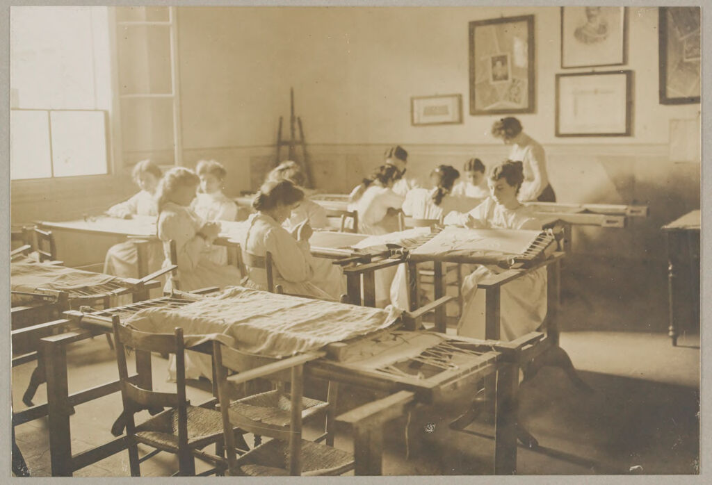 Education, Industrial: Italy. Florence. Arts And Crafts School: Social Conditions In Florence, Italy, 1903: Arts And Crafts, Class For Finest Embroideries.