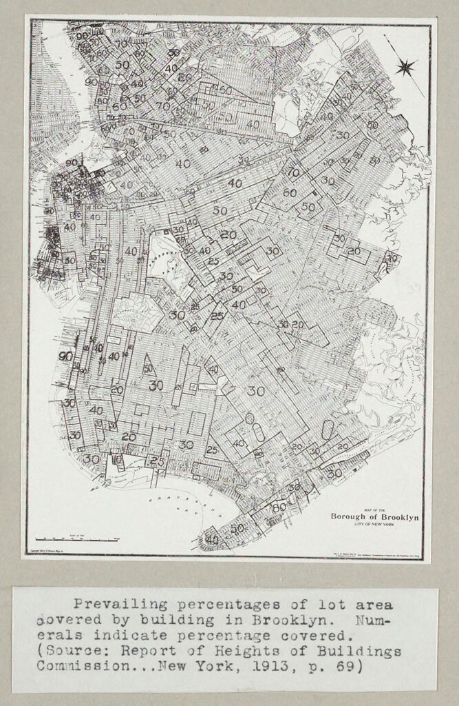 Government, City: United States. New York. New York City: Heights Of Buildings,: Prevailing Percentages Of Lot Area Covered By Building In Brooklyn. Numerals Indicate Percentage Covered. (Source: Report Of Heights Of Buildings Commission...new York, 1913, P.69.)
