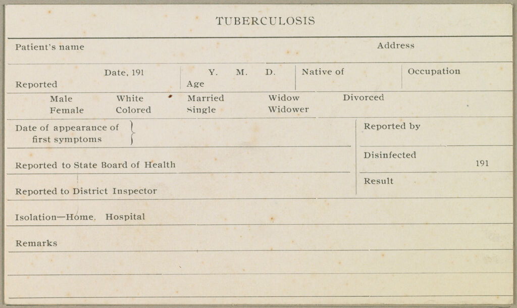 Health, General: United States. Massachusetts. Clinton: Schedules Used By Local Boards Of Health: Tuberculosis