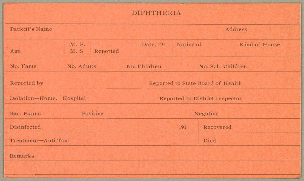 Health, General: United States. Massachusetts. Clinton: Schedules Used By Local Boards Of Health: Diphtheria