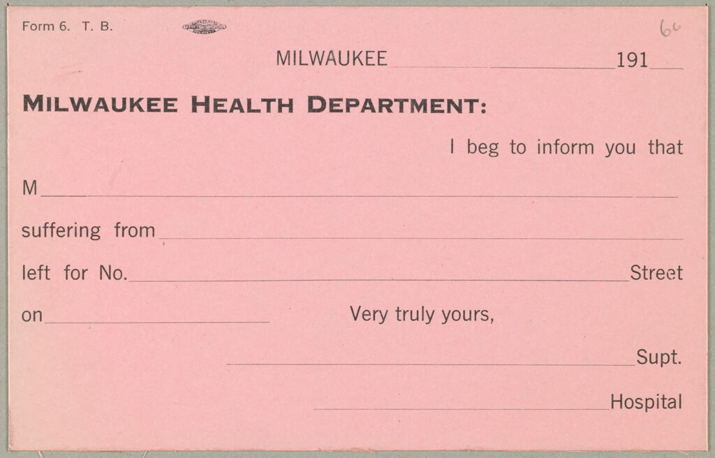 Health, General: United States. Wisconsin. Milwaukee: Schedules Used By Local Boards Of Health: Milwaukee Health Department