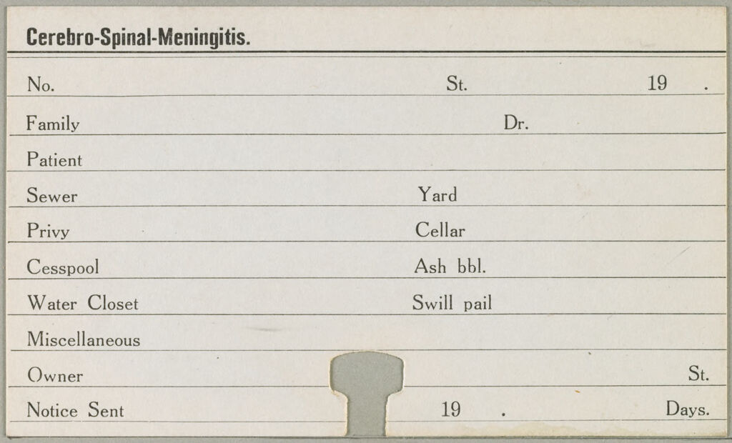 Health, General: United States: Schedules Used By Local Boards Of Health: Cerebro-Spinal Meningitis.