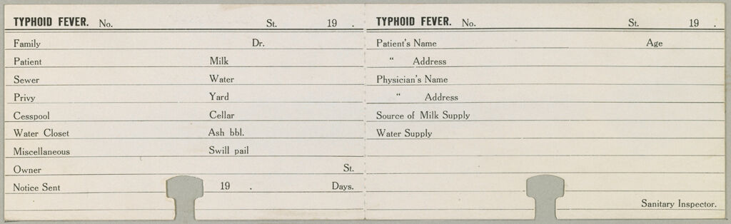 Health, General: United States: Schedules Used By Local Boards Of Health: Typhoid Fever.