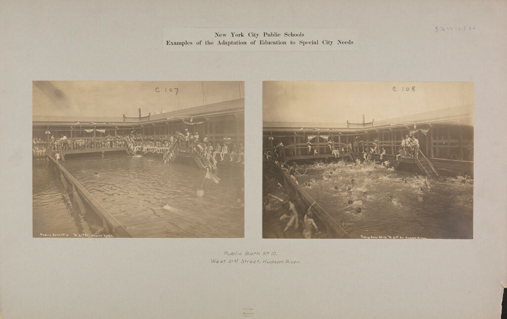 Health, Baths: United States. New York. New York City. Public Bath No. 10: New York City Public Schools. Examples Of The Adaptation Of Education To Special City Needs: Public Bath No. 10. West 51St Street. Hudson River.