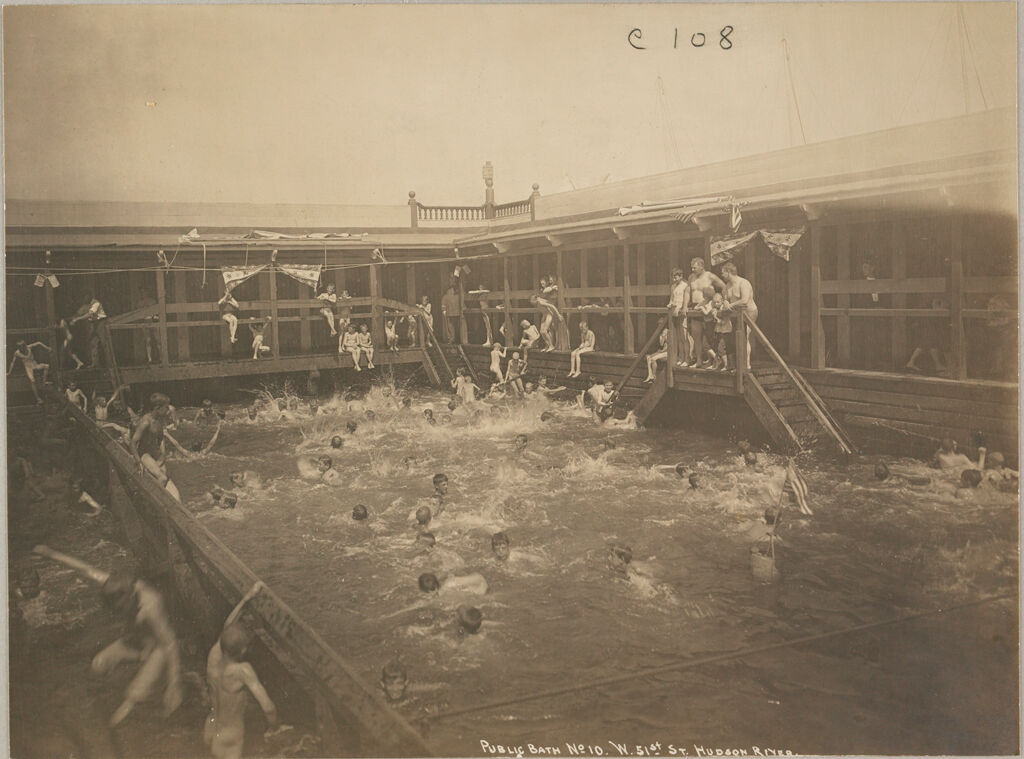 Health, Baths: United States. New York. New York City. Public Bath No. 10: New York City Public Schools. Examples Of The Adaptation Of Education To Special City Needs: Public Bath No. 10. West 51St Street. Hudson River.