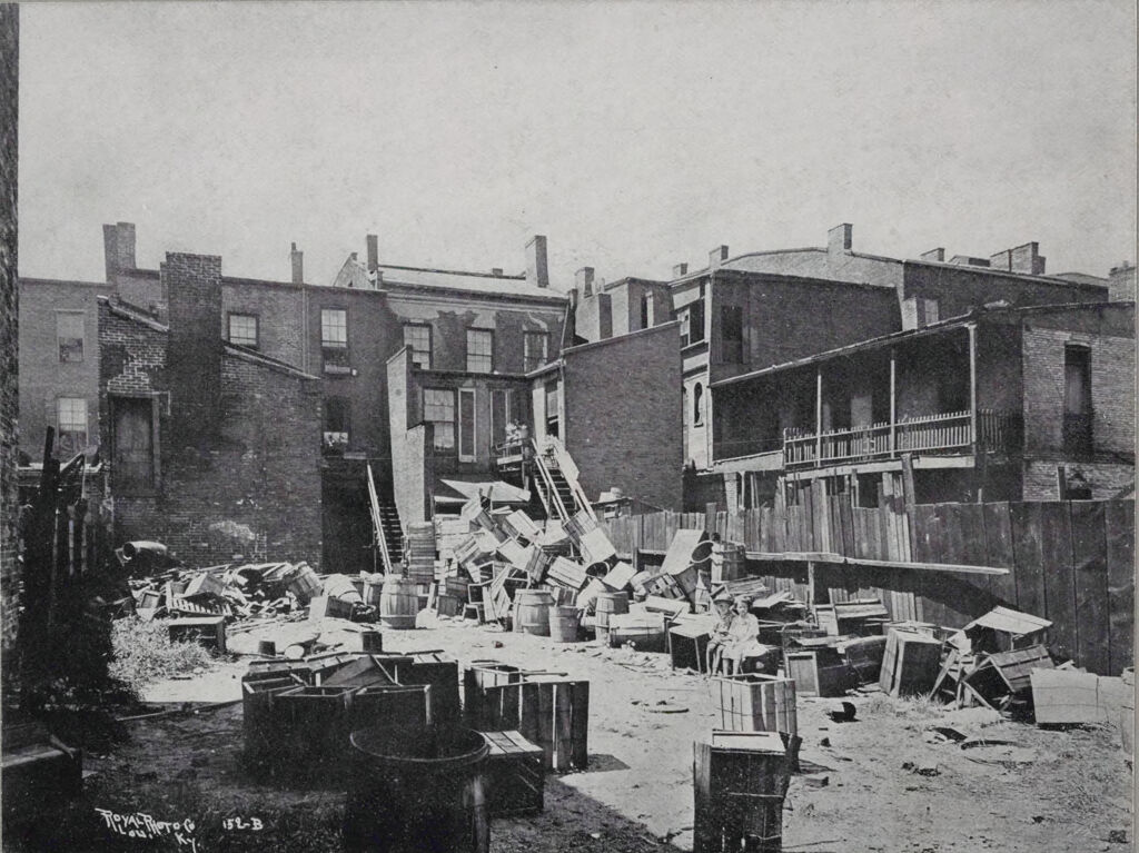 Housing, Conditions: United States. Kentucky. Louisville: Housing Conditions, Louisville, Ky.: Rear Views Of Jefferson Street Tenements: 1909.