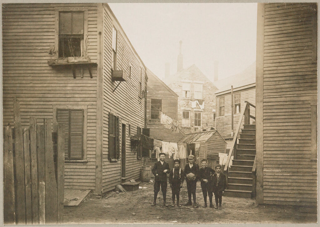 Housing, Conditions: United States. Massachusetts. Lowell. Tenements In French, Greek, And Polish Districts: Environment After Immigration. Perpetuation Of European Standards In America. Housing Conditions, Lowell, Mass.: Back Of The Greek Church: Tenements Occupied By Greeks.