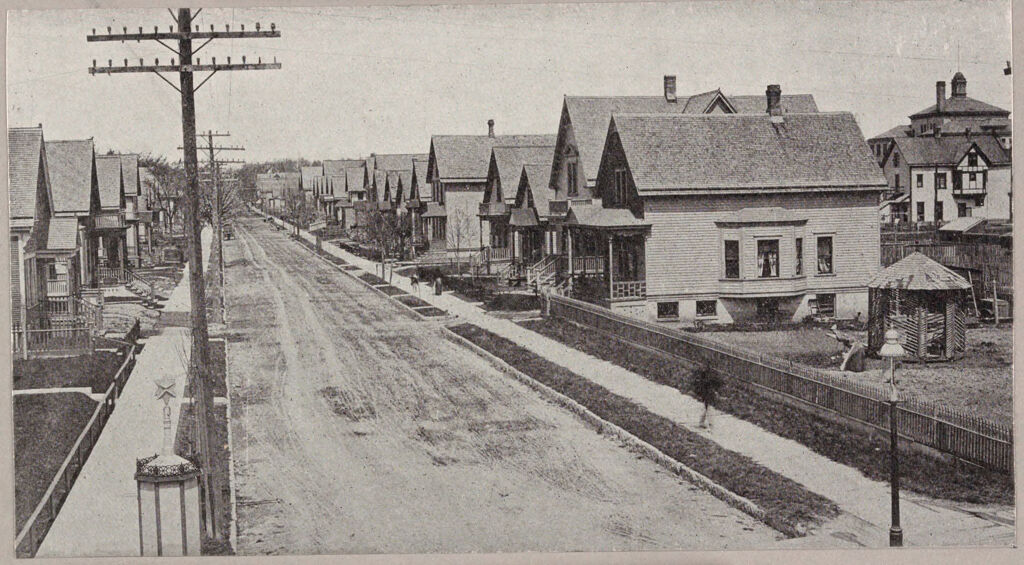 Housing, Conditions: United States. Wisconsin. Milwaukee. Tenements: Housing Conditions: Milwaukee: From The 12Th Biennial Report Of The Bureau Of Labor - State Of Wisconsin: Typical Cottages Of German Laboring Men. Each House Has A Small Yard In Front And A Garden At The Rear