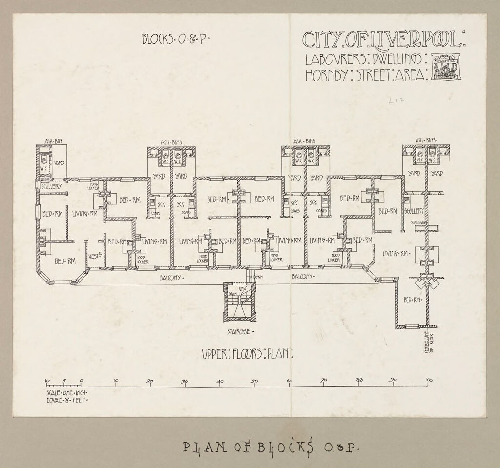 Housing, Improved: Great Britain, England. Liverpool. Housing Conditions And Improvements: Municipal Housing: Great Britain: Dwellings Built By Thecity Of Liverpool To Replace Insanitary Hornby Street Tenements...: Plan Of Blocks O. & P.