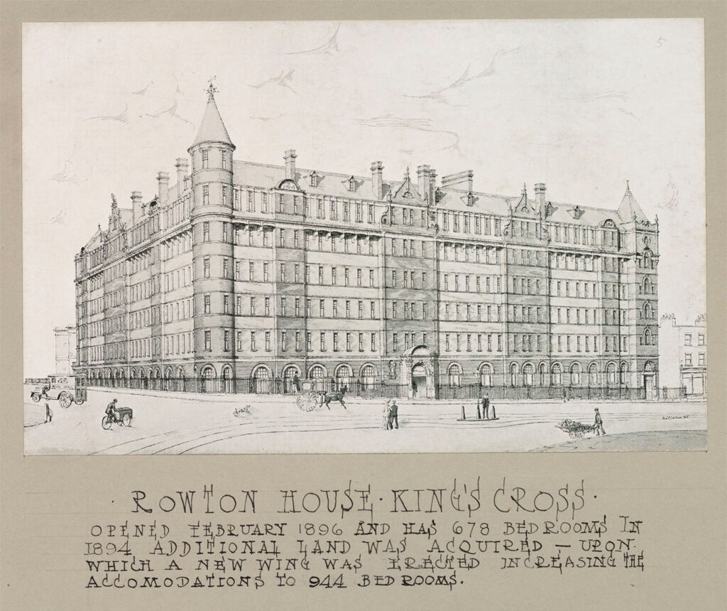 Housing, Improved: Great Britain, England. London. Rowton House: Improved Housing: London: Model Lodging Houses For Single Men, Erected In London By Lord Rowton & Co-Subscribers 1892-1905, Dividends Of 4% Are Paid On The Investment Of £450,000 (1909): Rowton House Kings Cross. Opened February 1896 And Has 678 Bedrooms.  In 1894 Additional Land Was Acquired - Upon Which A New Wing Was Erected Increasing The Accomodations To 944 Bedrooms.