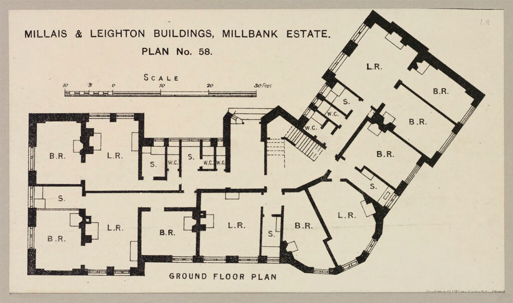Housing, Improved: Great Britain, England. London. Millbank Estate: Municipal Housing: Great Britain: Millais & Leighton Buildings, Millbank Estate