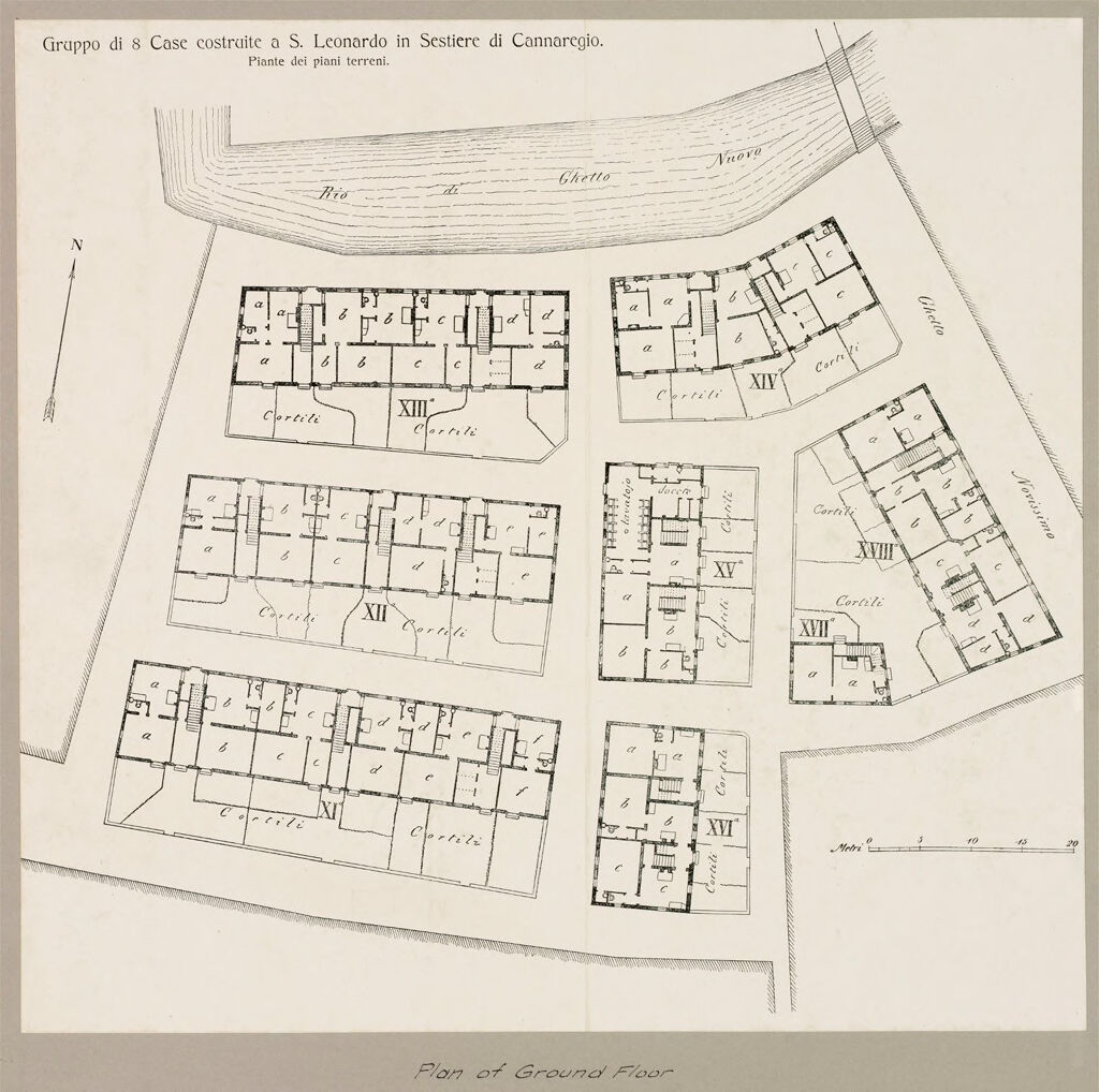 Housing, Improved: Italy: Venice: Municipal Tenements: Improved Housing: Italy: Eight Houses - A S. Leonardo (Sestiere Di Cannaregio): Model Tenement Houses, Erected In Venice By The Municipality: Plan Of Ground Floor
