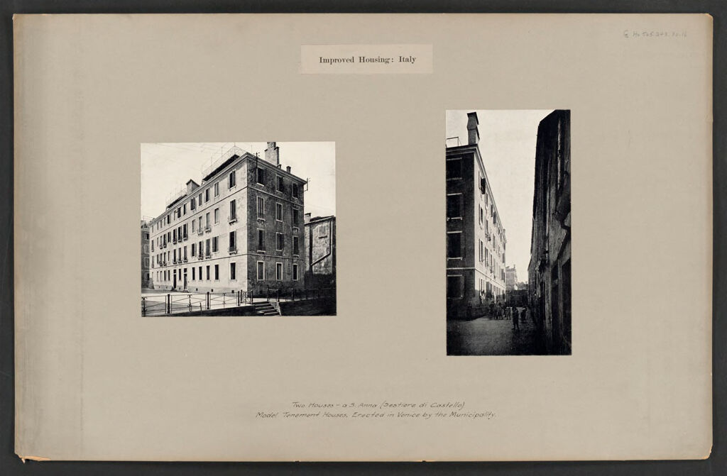 Housing, Improved: Italy. Venice. Municipal Tenements: Improved Housing: Italy: Two Houses - A S. Anna (Sestiere Di Castello.) Model Tenement Houses, Erected In Venice By The Municipality.