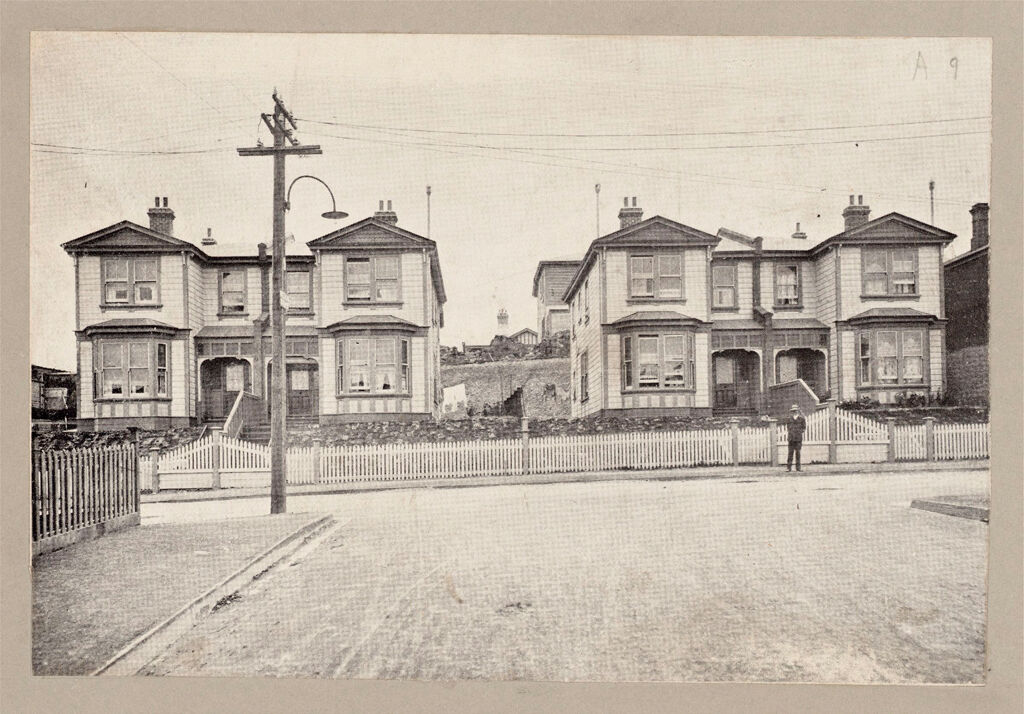 Housing, Improved: New Zealand. Wellington. Cottages Erected By The Government (Minister Of Labour): State Housing: New Zealand: Wooden Houses Renting For 15/3 ($3.66) Per Week. Coromandel Street, Wellington.