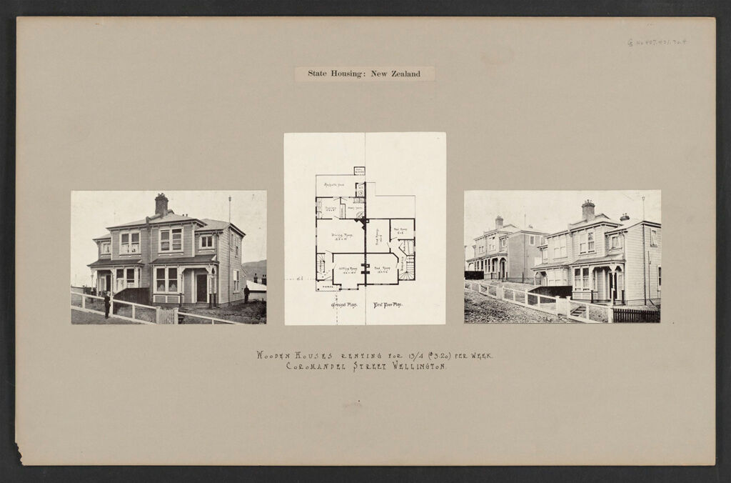 Housing, Improved: New Zealand. Wellington. Cottages Erected By The Government (Minister Of Labour): State Housing: New Zealand: Wooden Houses Renting For 13/4 ($3.20) Per Week. Coromandel Street Wellington.