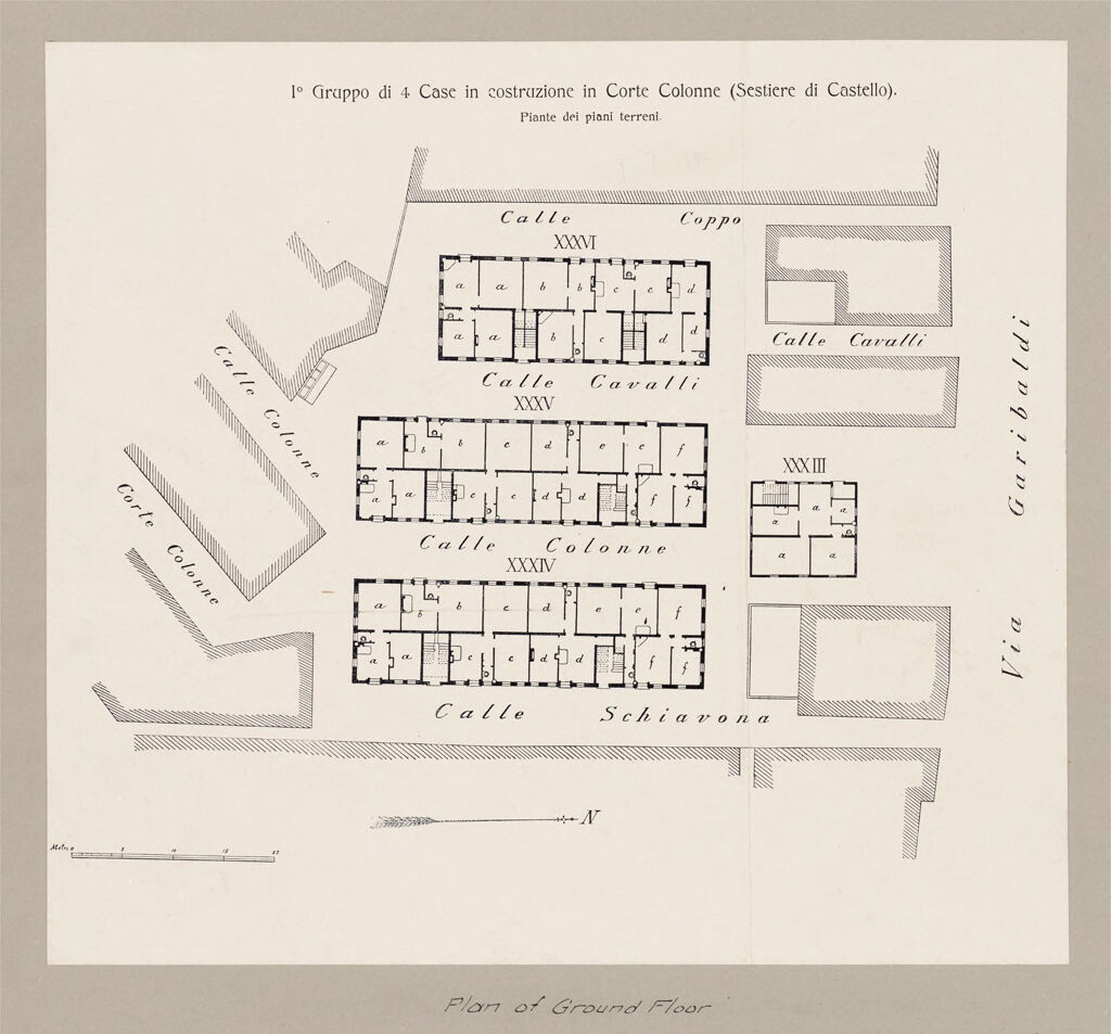 Housing, Improved: Italy: Venice: Municipal Tenements: Improved Housing: Italy: Four Houses - Carte Calonne (Sestiere Di Castello): Model Tenement Houses, Erected In Venice By The Municipality: Plan Of Ground Floor