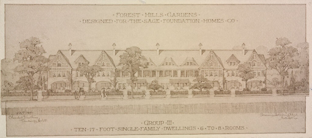 Housing, Improved: United States. New York. Long Island. Forest Hills Gardens: Improved Suburban Housing, Long Island: Types Of Multiple Cottages To Be Erected At Forest Hills Gardens By The Sage Foundation Homes Co.: Group Iii. Ten 17 Foot Single Family Dwellings. 6 To 8 Rooms.