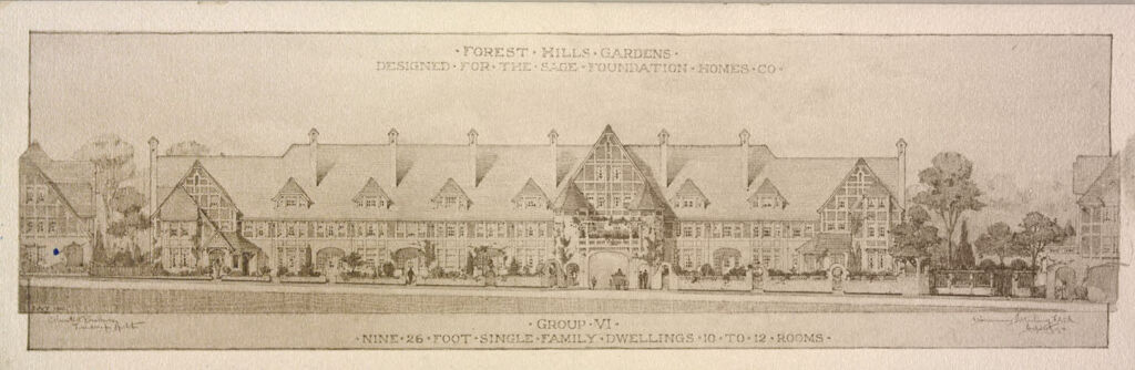 Housing, Improved: United States. New York. Long Island. Forest Hills Gardens: Improved Suburban Housing, Long Island: Types Of Multiple Cottages To Be Erected At Forest Hills Gardens By The Sage Foundation Homes Co.: Group Vi. Nine 26 Foot Single Family Dwellings. 10 To 12 Rooms.