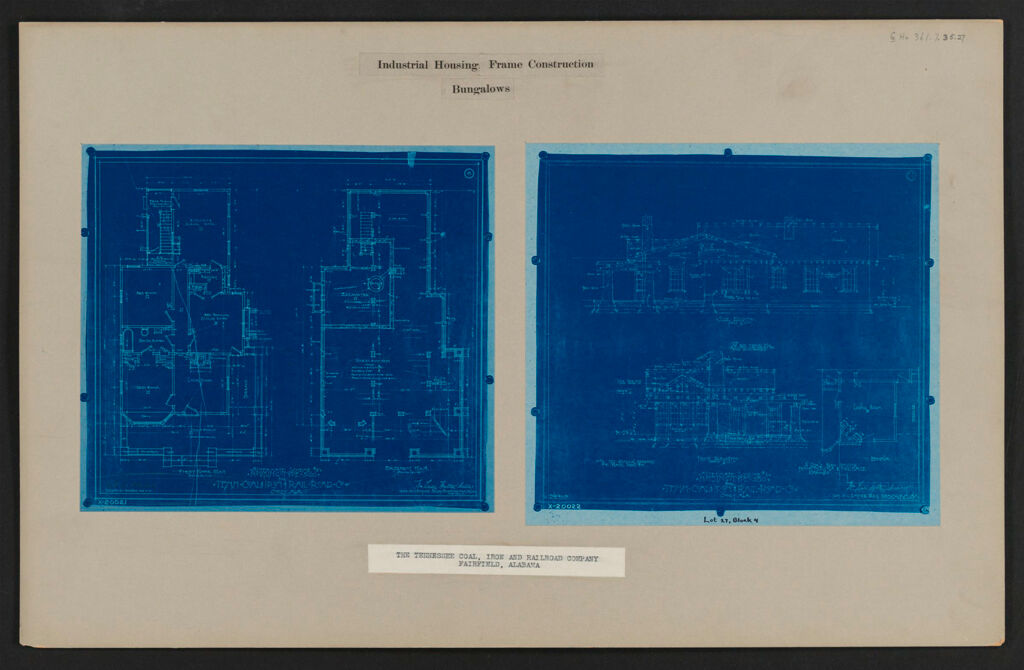 Housing, Industrial: United States. Alabama. Fairfield. Tennessee Coal, Iron And Railroad Company: Industrial Housing Frame Construction Bungalows: The Tennessee Coal, Iron And Railroad Company Fairfield, Alabama