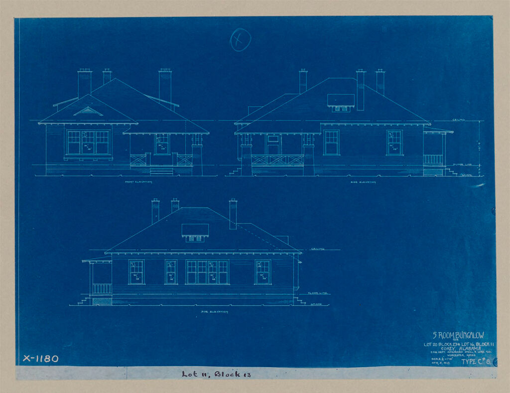 Housing, Industrial: United States. Alabama. Fairfield. American Steel And Wire Company: Industrial Housing, Frame Construction Bungalows: The American Steel And Wire Company, Fairfield, Alabama: Lot 11, Block 13