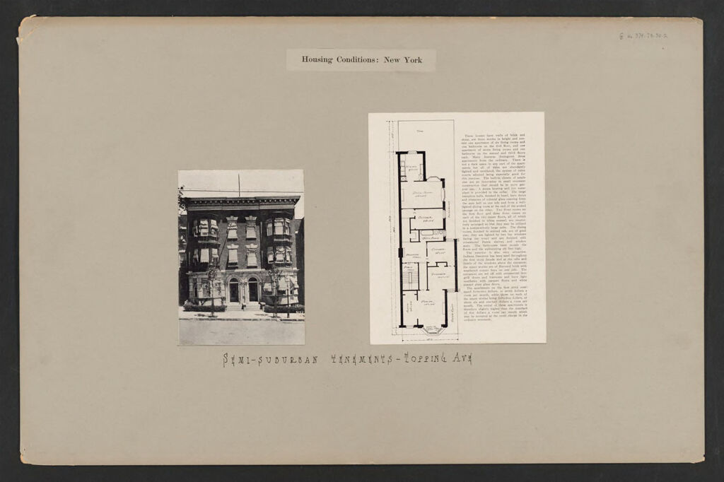 Housing, Improved: United States. New York. New York City. Topping Avenue Tenement: Housing Conditions: New York: Semi-Suburban Tenements -  Topping Ave.