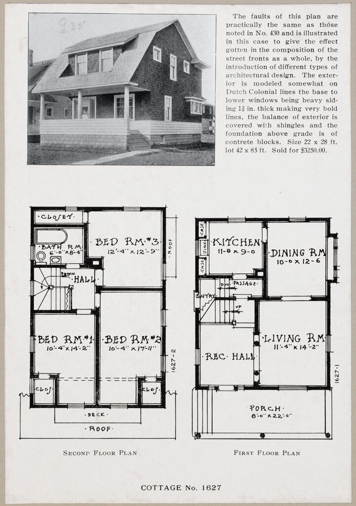 Housing, Industrial: United States. New York. Albany: Methods Of Cheap Construction Of Dwellings: Albany Home Building Company Detached Dwellings: Cottage No. 1627