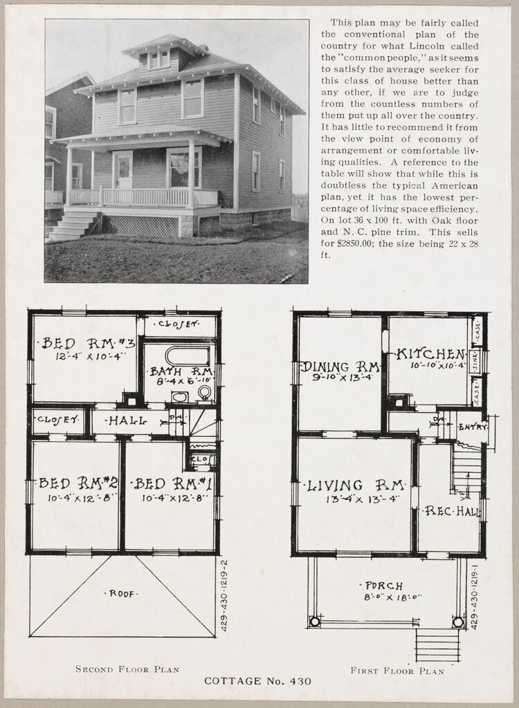 Housing, Industrial: United States. New York. Albany: Methods Of Cheap Construction Of Dwellings: Albany Home Building Company Detached Dwellings: Cottage No. 430