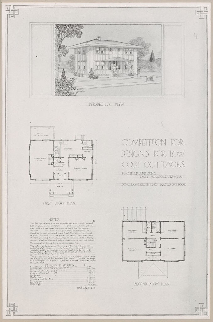 Housing, Industrial: United States. Massachusetts. East Walpole: Methods Of Cheap Construction: Detached Dwellings: Proslate: Competition For Designs For Low Cost Cottages