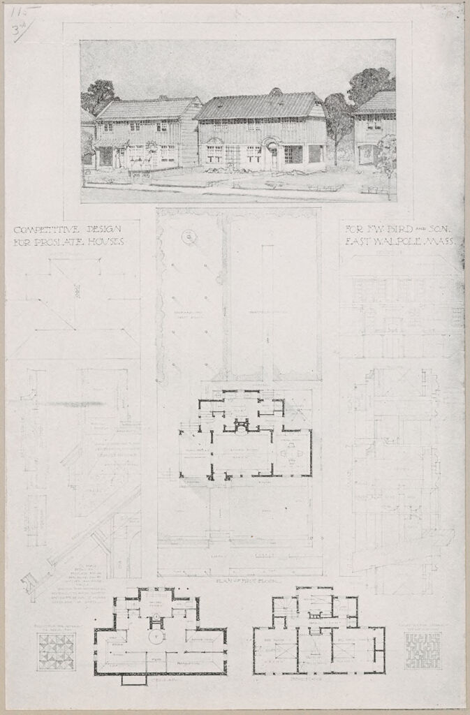 Housing, Industrial: United States. Massachusetts. East Walpole: Methods Of Cheap Construction: Detached Dwellings: Proslate: Competitive Design For Proslate Houses For F.w. Bird And Son East Walpole Mass.