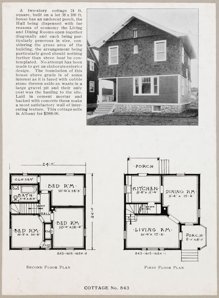 Housing, Industrial: United States. New York. Albany: Methods Of Cheap Construction Of Dwellings: Albany Home Building Company Detached Dwellings: Cottage No. 843