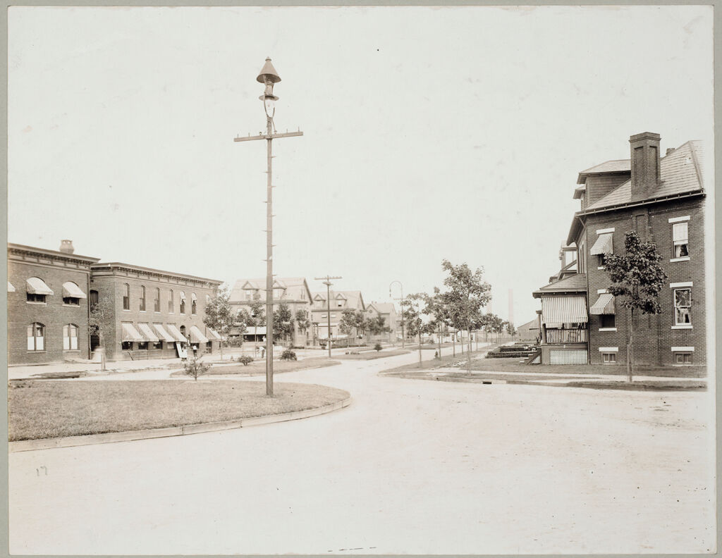 Housing, Industrial: United States. New Jersey. Roebling: Industrial Housing, Row Dwellings Brick Construction: John A. Roebling's Sons Company Roebling, New Jersey: Main Street. Corner Of Fifth Avenue Looking East Toward The Mills.