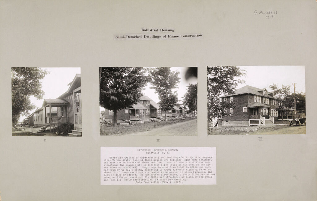 Housing, Industrial: United States. New York. Mineville: Industrial Housing. Semi-Detached Dwellings Of Frame Construction: Witherbee, Sherman & Company, Mineville, N.y.