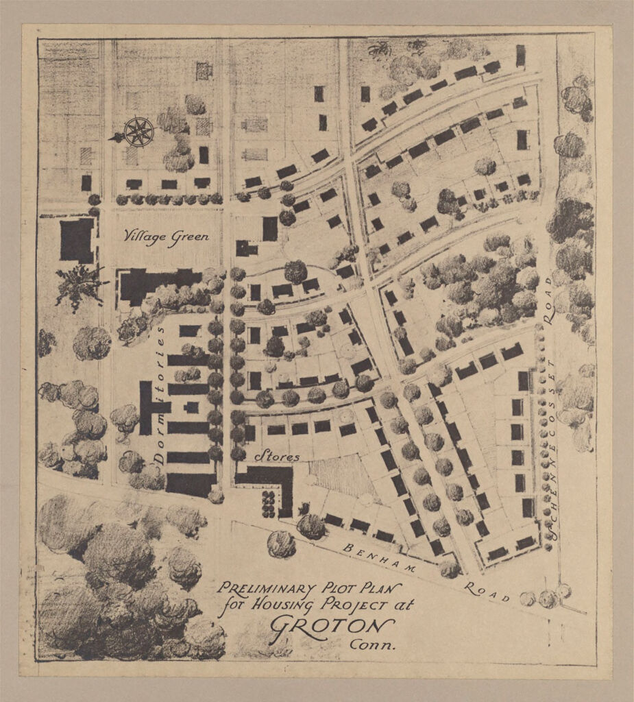Housing, Government: United States. Connecticut. Groton: Governmental Agencies Of House Construction. U.s. Shipping Board, Emergency Fleet Corporation: Preliminary Plot Plan For Housing Project At Groton Conn.