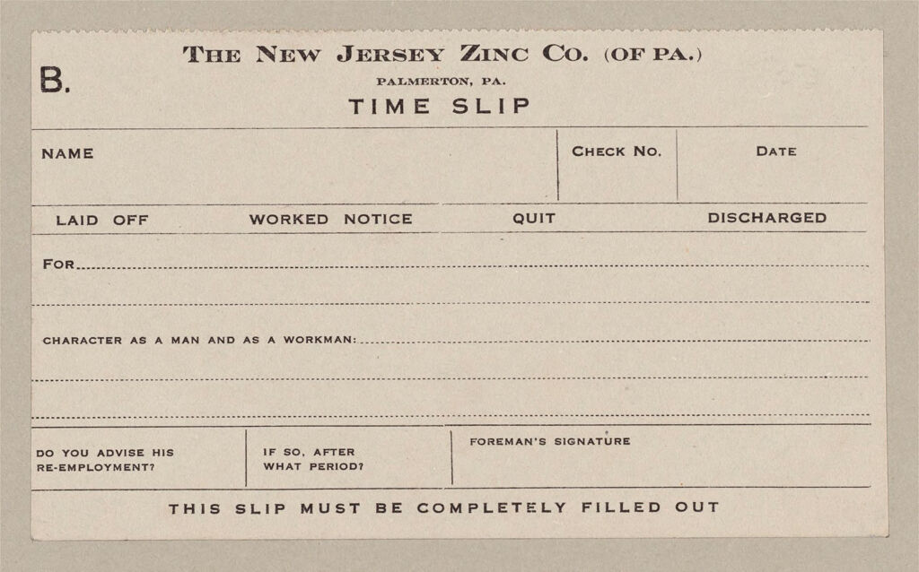 Housing, Industrial: United States. Pennsylvania. Palmerton: New Jersey Zinc Company: The New Jersey Zinc Co. (Of Pa.) Palmerton, Pa.: Time Slip: B.