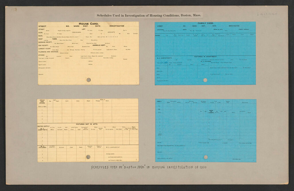 Housing, Government: United States. Massachusetts. Boston: Schedules Used In Investigation Of Housing Conditions, Boston, Mass.: Schedules Used By Boston 1915 In Housing Investigation Of 1910