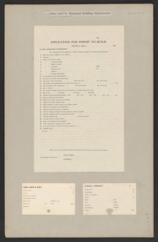 Housing, Government: United States. Massachusetts. Fall River: Schedules Used By Municipal Building Departments