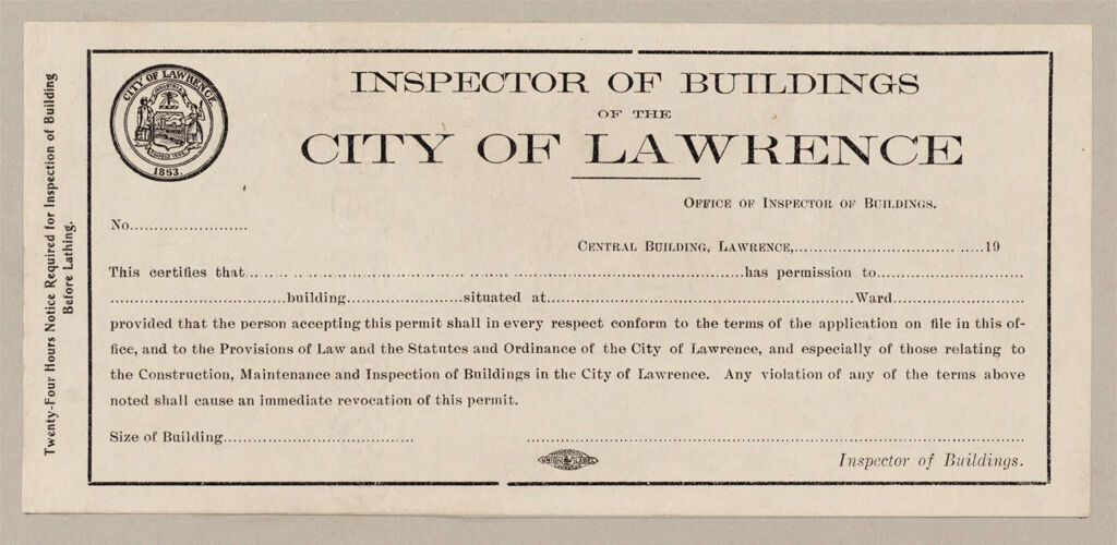 Housing, Government: United States. Massachusetts. Lawrence: Schedules Used By Municipal Building Departments: Inspector Of Buildings Of The City Of Lawrence