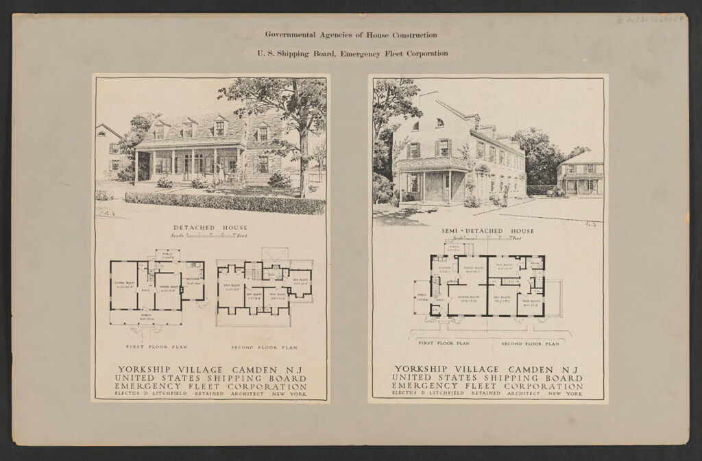 Housing, Government: United States. New Jersey. Camden. Yorkship Village: Governmental Agencies Of House Construction. U.s. Shipping Board, Emergency Fleet Corporation