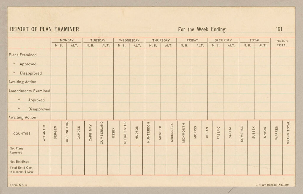 Housing, Government: United States. New Jersey. Newark: Schedules Used By The Board Of Tenement House Supervision Of New Jersey: Report Of Plan Examiner