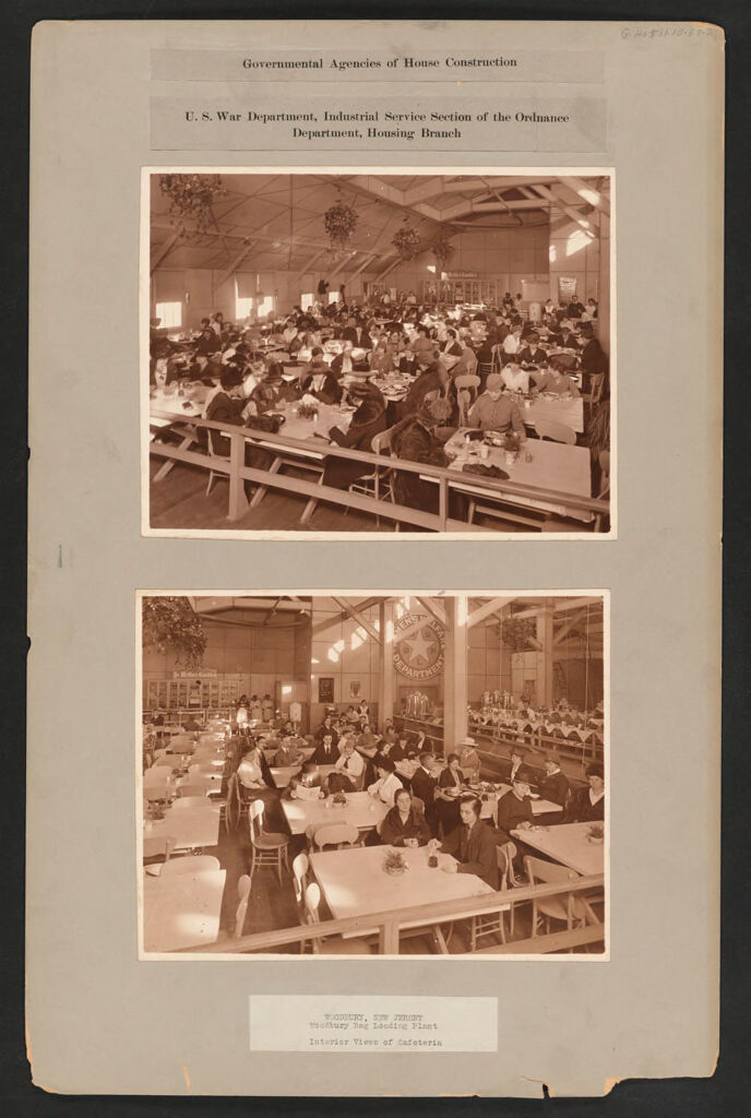 Housing, Government: United States. New Jersey. Woodbury. Woodbury Bag Loading Plant: Governmental Agencies Of House Construction. U.s. War Department, Industrial Service Section Of The Ordnance Department, Housing Branch: Woodbury, New Jersey. Woodbury Bag Loading Plant: Interior Views Of Cafeteria.