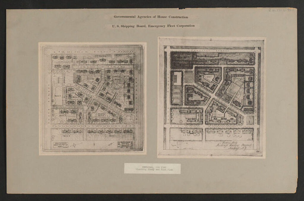 Housing, Government: United States. New York. Newburgh: Governmental Agencies Of House Construction. U.s. Shipping Board, Emergency Fleet Corporation: Newburgh, New York. Planting Study And Plot Plan