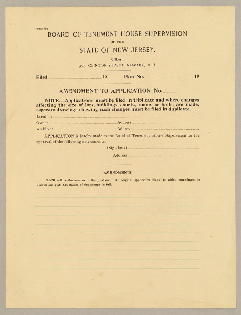 Housing, Government: United States. New Jersey. Newark: Schedules Used By The Board Of Tenement House Supervision Of New Jersey: Board Of Tenement House Supervision Of The State Of New Jersey.
