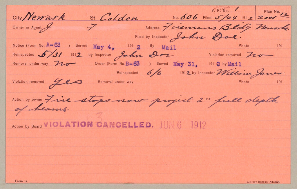 Housing, Government: United States. New Jersey. Newark: Schedules Used By The Board Of Tenement House Supervision Of New Jersey